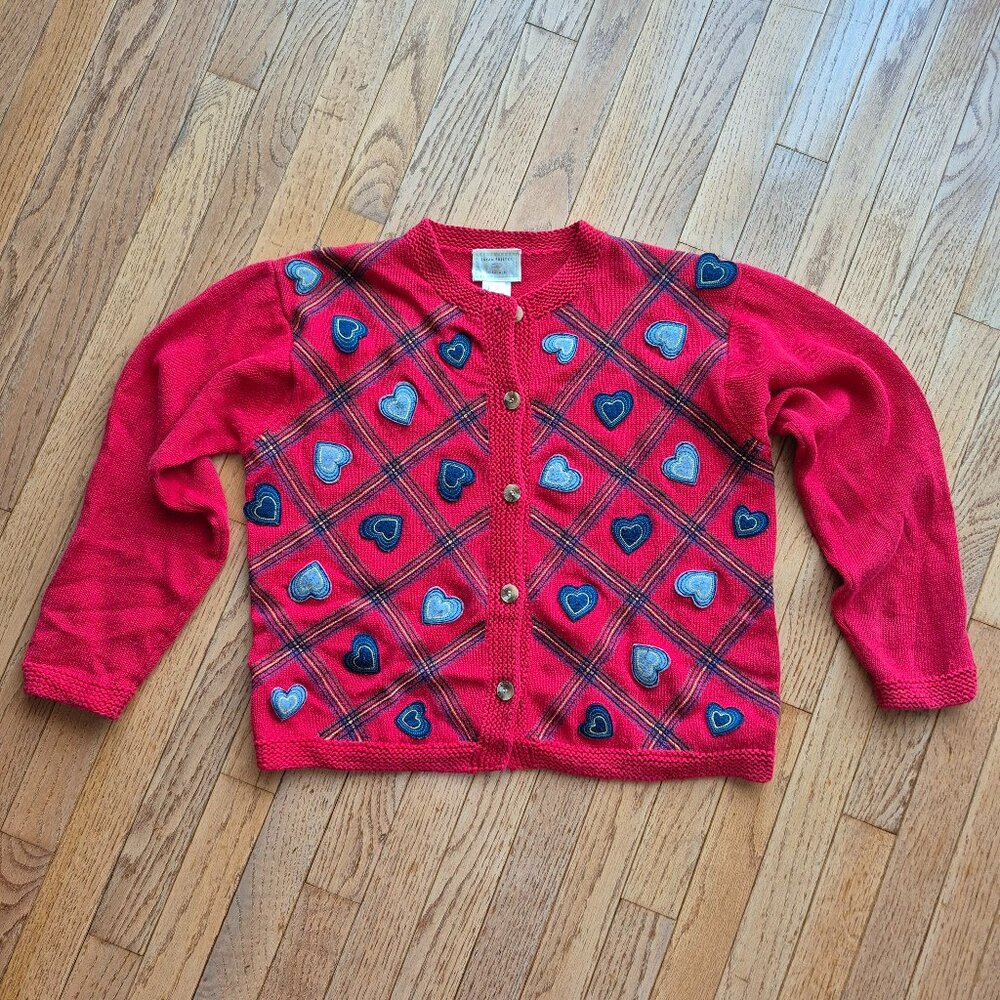 Vtg Susan Bristol Cardigan Sweater Womens M Cottage Core Hearts